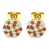 Oro Laminado Stud Earring, Gold Filled Style with Garnet and White Micro Pave, Polished, Golden Finish, 02.344.0076.1