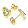 Oro Laminado Stud Earring, Gold Filled Style Heart Design, with White Micro Pave, Polished, Golden Finish, 02.342.0094