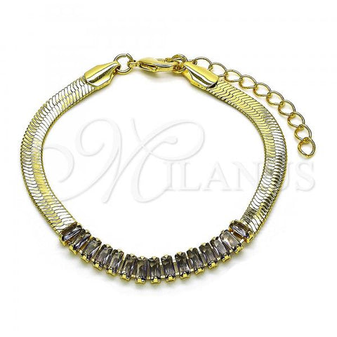 Oro Laminado Fancy Bracelet, Gold Filled Style with Amethyst Cubic Zirconia, Polished, Golden Finish, 04.341.0097.5.07