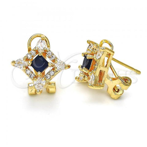 Oro Laminado Stud Earring, Gold Filled Style Teardrop Design, with Sapphire Blue and White Cubic Zirconia, Polished, Golden Finish, 02.217.0081.4 *PROMO*