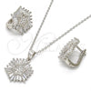 Sterling Silver Earring and Pendant Adult Set, with White Cubic Zirconia, Polished, Rhodium Finish, 10.175.0037