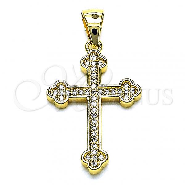 Oro Laminado Religious Pendant, Gold Filled Style Cross Design, with White Micro Pave, Polished, Golden Finish, 05.342.0094