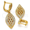 Oro Laminado Dangle Earring, Gold Filled Style Leaf Design, with White Cubic Zirconia, Polished, Golden Finish, 02.206.0052