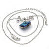 Rhodium Plated Pendant Necklace, Heart and Love Design, with Bermuda Blue Swarovski Crystals and White Micro Pave, Polished, Rhodium Finish, 04.239.0029.1.16