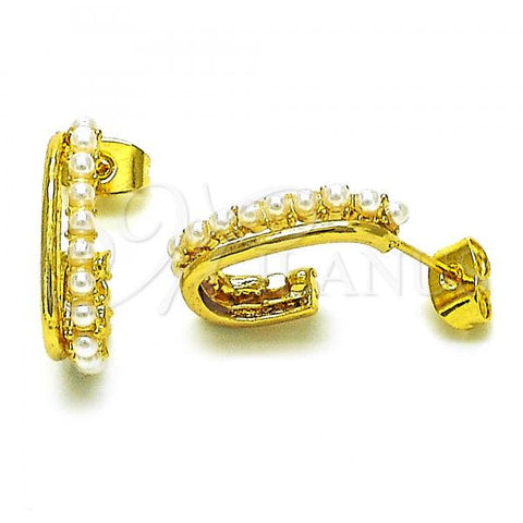 Oro Laminado Stud Earring, Gold Filled Style with Ivory Pearl, Polished, Golden Finish, 02.379.0060