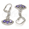 Rhodium Plated Long Earring, with Amethyst Cubic Zirconia and White Micro Pave, Polished, Rhodium Finish, 02.236.0012.7