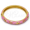 Oro Laminado Individual Bangle, Gold Filled Style Elephant and Flower Design, Pink Enamel Finish, Golden Finish, 07.246.0010.5.04 (08 MM Thickness, Size 5 - 2.50 Diameter)