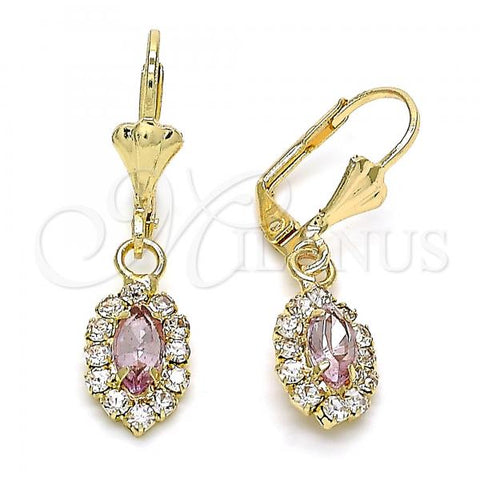 Oro Laminado Dangle Earring, Gold Filled Style with Rose and White Crystal, Polished, Golden Finish, 02.122.0115.2