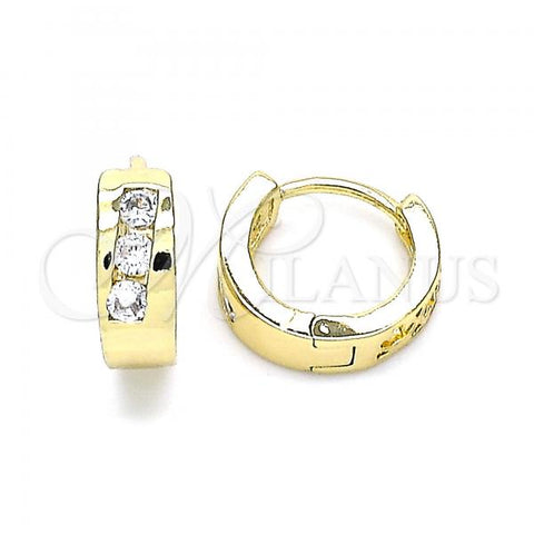 Oro Laminado Huggie Hoop, Gold Filled Style with White Cubic Zirconia, Polished, Golden Finish, 02.210.0641.12