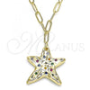 Oro Laminado Pendant Necklace, Gold Filled Style Star Design, with Multicolor Micro Pave, Polished, Golden Finish, 04.60.0013.18