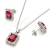 Sterling Silver Earring and Pendant Adult Set, with Garnet and White Cubic Zirconia, Polished, Rhodium Finish, 10.175.0061.2