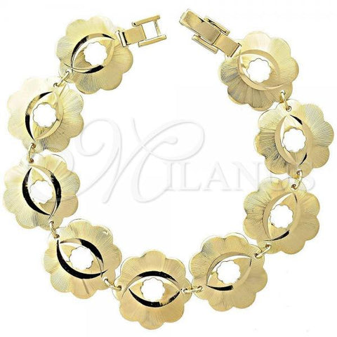 Oro Laminado Fancy Bracelet, Gold Filled Style Flower Design, Diamond Cutting Finish, Golden Finish, 5.018.010.1