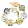 Oro Laminado Fancy Bracelet, Gold Filled Style Cross Design, Polished, Tricolor, 03.63.2048.07