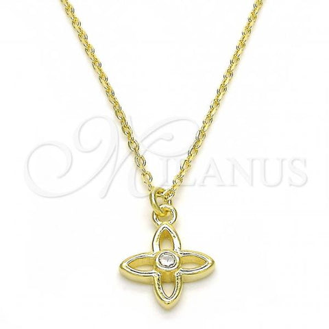 Sterling Silver Pendant Necklace, Flower Design, with White Cubic Zirconia, Polished, Golden Finish, 04.337.0007.1.16