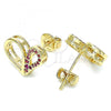 Oro Laminado Stud Earring, Gold Filled Style Heart Design, with Ruby Micro Pave, Polished, Golden Finish, 02.156.0457.1