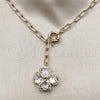 Oro Laminado Pendant Necklace, Gold Filled Style Four-leaf Clover and Heart Design, with White Crystal, Polished, Golden Finish, 04.63.1437.20