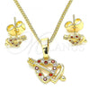 Oro Laminado Earring and Pendant Adult Set, Gold Filled Style Heart Design, with Garnet and White Micro Pave, Polished, Golden Finish, 10.233.0044.1