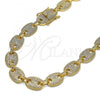 Oro Laminado Fancy Necklace, Gold Filled Style Puff Mariner Design, with White Micro Pave, Polished, Golden Finish, 04.373.0002.20