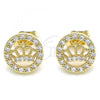 Oro Laminado Stud Earring, Gold Filled Style Crown Design, with White Micro Pave, Polished, Golden Finish, 02.210.0419