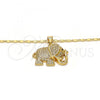 Oro Laminado Pendant Necklace, Gold Filled Style Elephant Design, with White and Ruby Micro Pave, Polished, Golden Finish, 04.199.0005.20