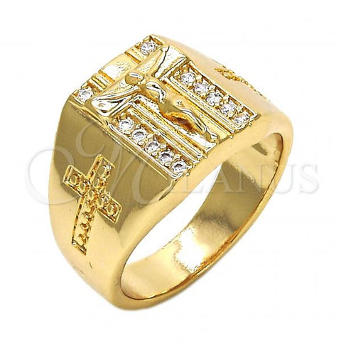 Oro Laminado Mens Ring, Gold Filled Style Crucifix Design, with White Cubic Zirconia, Polished, Golden Finish, 01.283.0001.11 (Size 11)