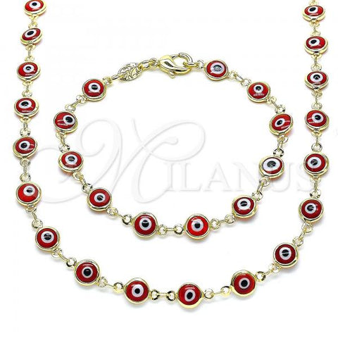 Oro Laminado Necklace and Bracelet, Gold Filled Style Evil Eye Design, Enamel Finish, Golden Finish, 06.63.0008.3