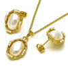 Oro Laminado Earring and Pendant Adult Set, Gold Filled Style with Ivory Pearl, Polished, Golden Finish, 10.379.0081