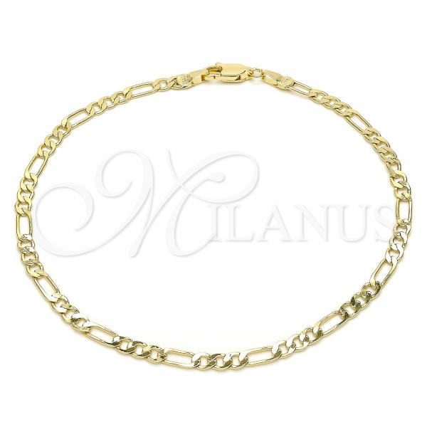 Oro Laminado Basic Anklet, Gold Filled Style Figaro Design, Polished, Golden Finish, 04.213.0241.10