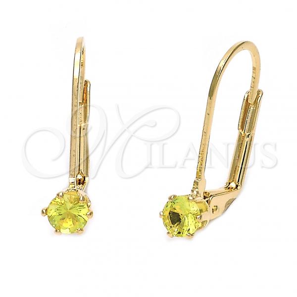 Oro Laminado Leverback Earring, Gold Filled Style with Dark Peridot Cubic Zirconia, Polished, Golden Finish, 5.128.100
