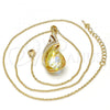 Oro Laminado Pendant Necklace, Gold Filled Style Teardrop and Rolo Design, with Luminous Green and Aurore Boreale Swarovski Crystals, Polished, Golden Finish, 04.239.0037.6.16