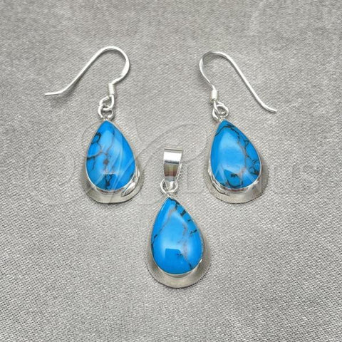 Sterling Silver Earring and Pendant Adult Set, with Bermuda Blue Opal, Polished, Silver Finish, 10.410.0001