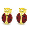 Sterling Silver Stud Earring, Ladybug Design, Red Enamel Finish, Golden Finish, 02.336.0100.2