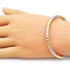 Oro Laminado Individual Bangle, Gold Filled Style Hollow Design, Polished, Tricolor, 07.170.0070