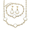 Oro Laminado Necklace, Bracelet and Earring, Gold Filled Style Four-leaf Clover and Ball Design, with Ivory Mother of Pearl, Polished, Golden Finish, 06.414.0002.3