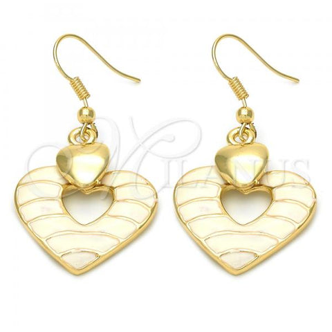 Oro Laminado Long Earring, Gold Filled Style Heart Design, Golden Finish, 02.59.0009