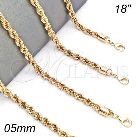 Oro Laminado Basic Necklace, Gold Filled Style Rope Design, Polished, Golden Finish, 04.213.0103.18