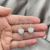 Sterling Silver Dangle Earring, Heart Design, with White Crystal, Polished, Silver Finish, 02.399.0042
