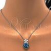 Rhodium Plated Pendant Necklace, Flower Design, with Indicolite Swarovski Crystals and White Micro Pave, Polished, Rhodium Finish, 04.239.0020.1.16