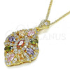 Oro Laminado Pendant Necklace, Gold Filled Style with Multicolor Cubic Zirconia and White Micro Pave, Polished, Golden Finish, 04.346.0018.1.20