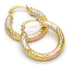 Oro Laminado Small Hoop, Gold Filled Style Hollow Design, Diamond Cutting Finish, Tricolor, 5.138.004.1.25