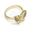 Oro Laminado Multi Stone Ring, Gold Filled Style Butterfly Design, with White Micro Pave, Polished, Golden Finish, 01.284.0070.09