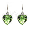 Rhodium Plated Dangle Earring, Heart Design, with Peridot Swarovski Crystals, Polished, Rhodium Finish, 02.239.0003.6