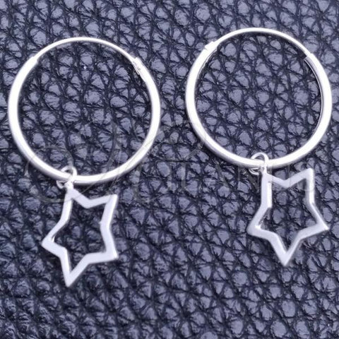 Sterling Silver Small Hoop, Star Design, Polished, Silver Finish, 02.401.0021.15