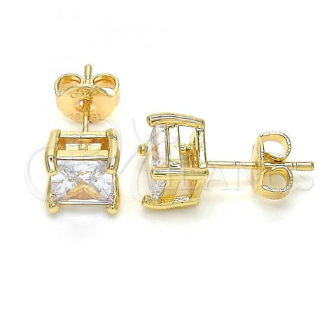 Oro Laminado Stud Earring, Gold Filled Style with White Cubic Zirconia, Polished, Golden Finish, 02.284.0014