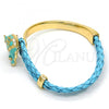 Oro Laminado Individual Bangle, Gold Filled Style Elephant Design, with White Crystal, Turquoise Enamel Finish, Golden Finish, 07.179.0001.4 (06 MM Thickness, One size fits all)
