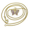 Oro Laminado Pendant Necklace, Gold Filled Style Butterfly Design, with Ruby Micro Pave, Polished, Golden Finish, 04.156.0305.1.20