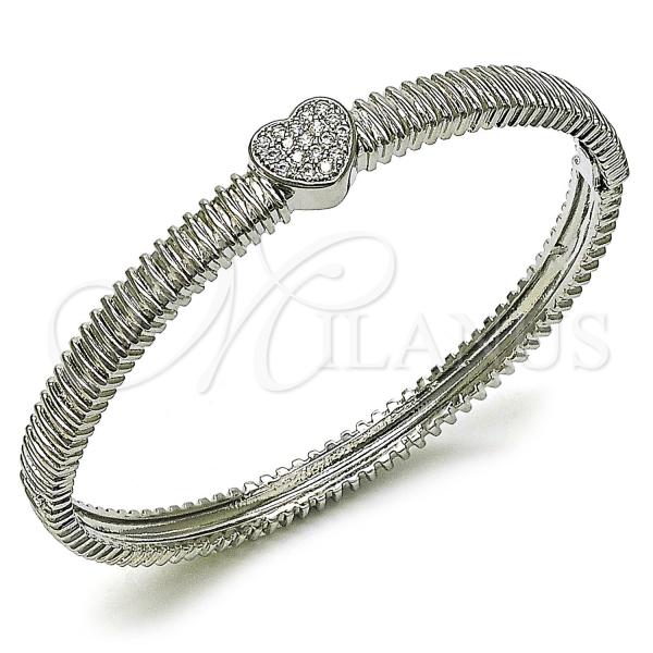 Rhodium Plated Individual Bangle, Heart Design, with White Cubic Zirconia, Polished, Rhodium Finish, 07.60.0005.1.04