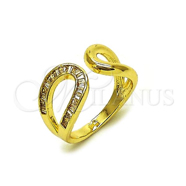 Oro Laminado Multi Stone Ring, Gold Filled Style Baguette Design, with White Cubic Zirconia, Polished, Golden Finish, 01.266.0063