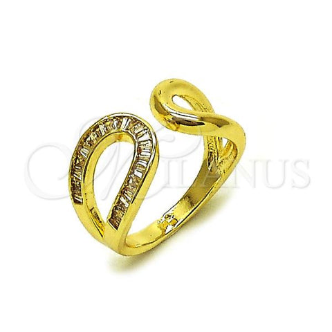Oro Laminado Multi Stone Ring, Gold Filled Style Baguette Design, with White Cubic Zirconia, Polished, Golden Finish, 01.266.0063