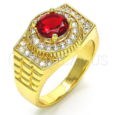 Oro Laminado Mens Ring, Gold Filled Style with Garnet and White Cubic Zirconia, Polished, Golden Finish, 01.266.0001.11 (Size 11)